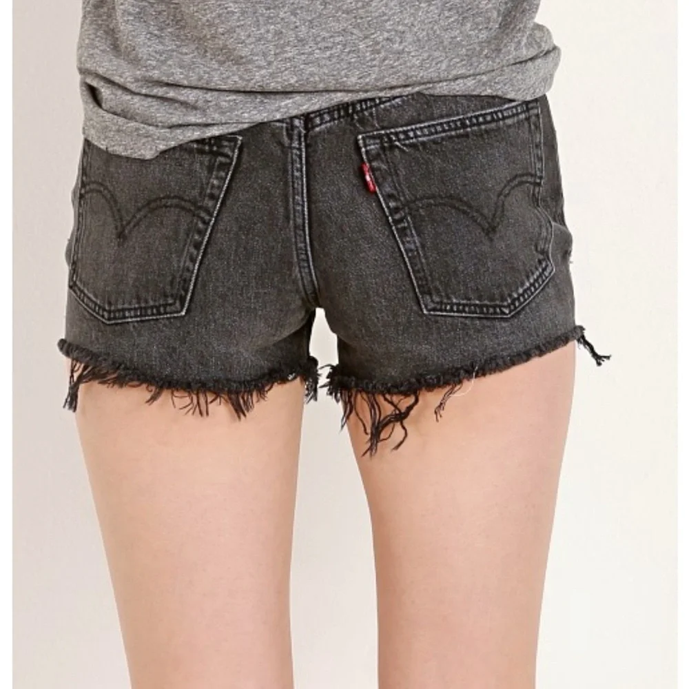 Levi’s 501 Cutoff Jean Shorts High Rise Denim Black Size 27 Festival Summer Chic